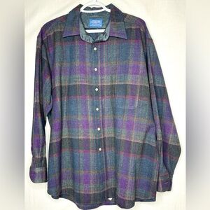 Vintage Pendleton Mens Plaid Wool Long Sleeve Button Up Shirt Country Barn Ranch